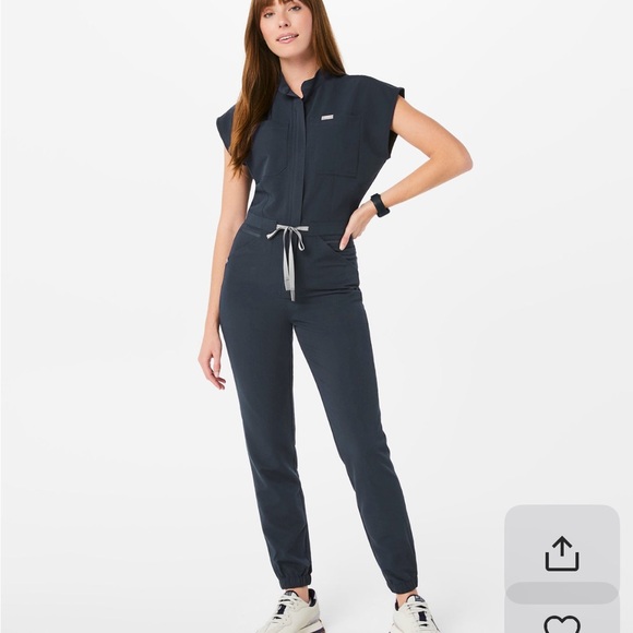 Figs Rafaela Scrub Jumpsuit in Heather Blue - Picture 3 of 4